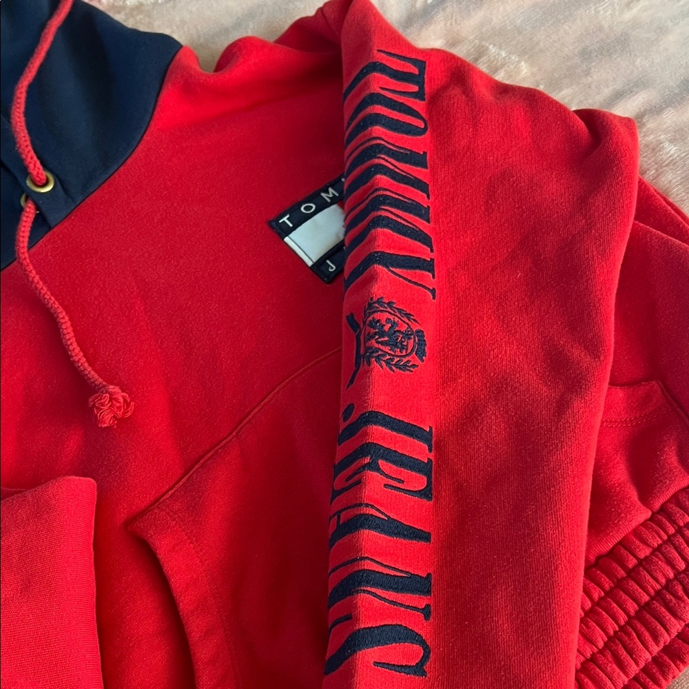 Tommy Hilfiger Jeans Cropped Retro 90s Hoodie Spell Out Sleeve Woman’s XS - Picture 5 of 8